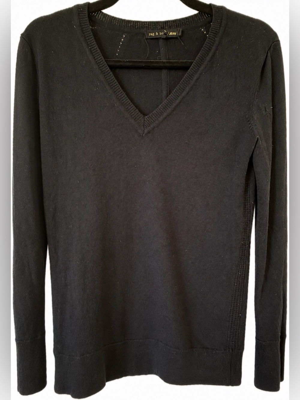 Rag & Bone/JEAN Black Merino Wool V-Neck Sweater XS